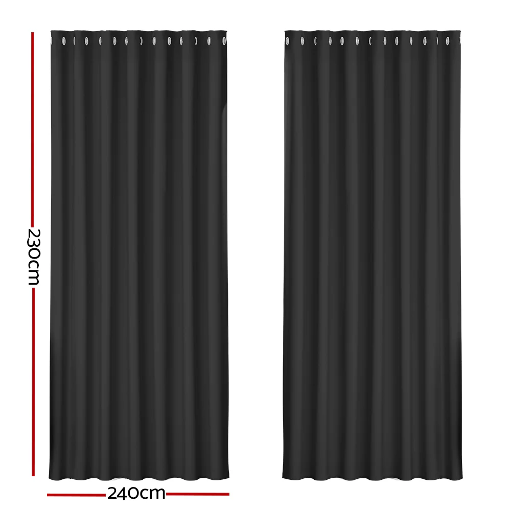 Set of 2 Blockout Curtains Blackout Window Curtain Eyelet 240x230cm Black - Nurns