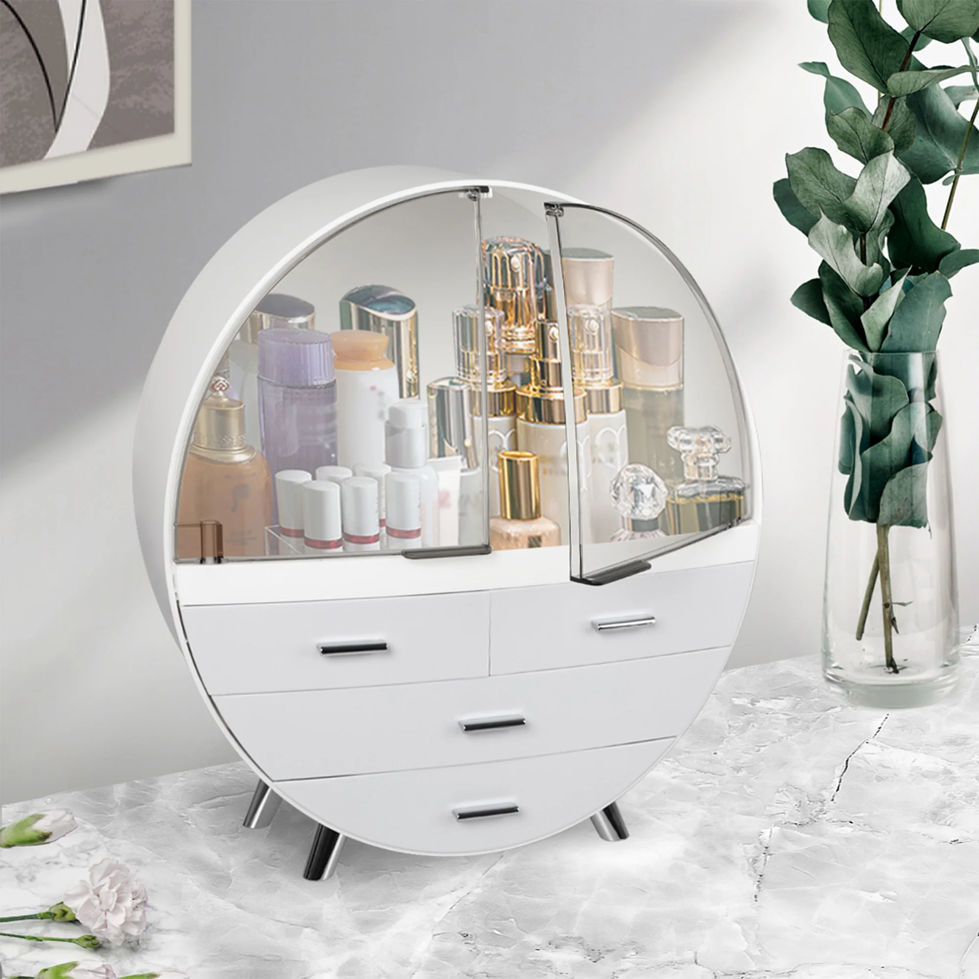 Makeup Holder Organiser Cosmetic Case Drawer Jewellery Desktop Storage Box Grey - Nurns