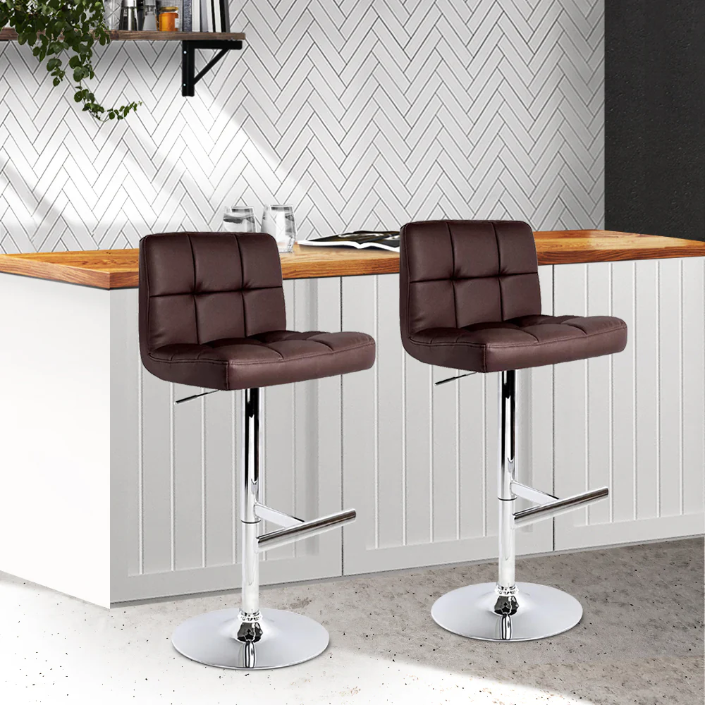 Set of 2 Chania Gas Lift Bar Stools PU LeatherChocolate - Chocolate Brown - Nurns