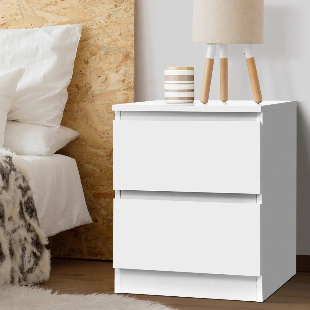 Kenora Wooden Bedside Tables Cabinet Lamp Side Tables Nightstand Unit with 2 Drawers - White - Nurns