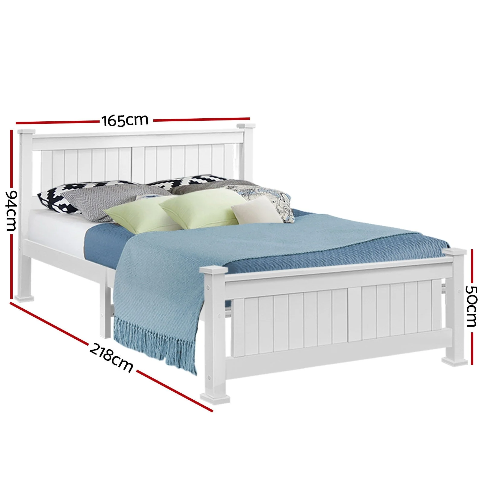 Norwich Queen Bedroom Suite 5 Piece 1x Queen Mattress, 1x Queen Wooden Bed Frame, 2x White Bedside Tables and 1x White Tallboy - Nurns