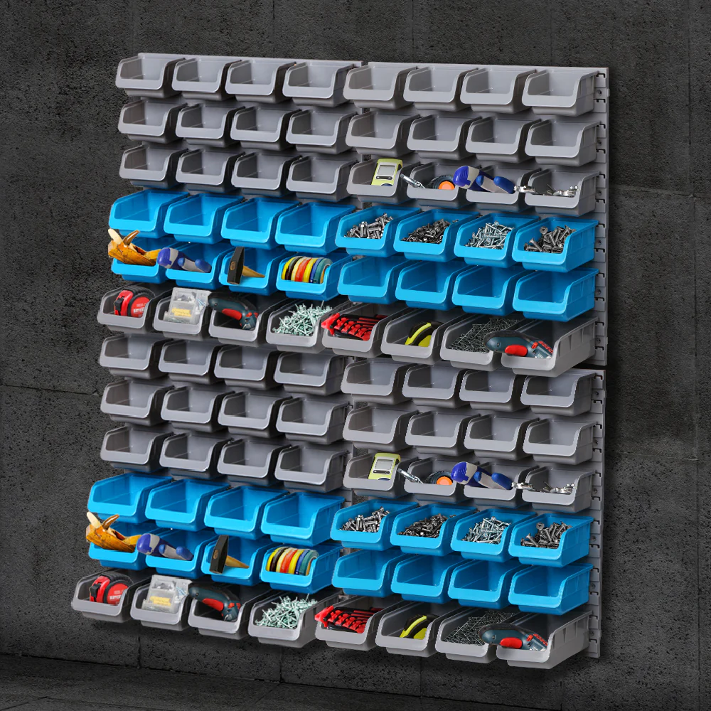96 Storage Bin Rack Wall-Mounted Tool Parts Garage Shelving Organiser - Nurns