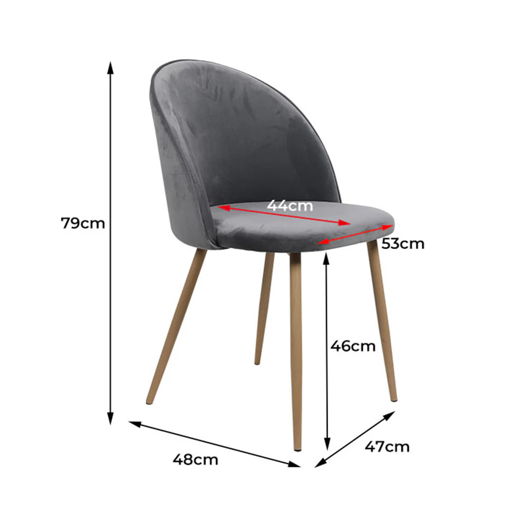 Cade Set of 2 Dining Chairs Seat Velvet French Provincial Kitchen Lounge - Grey - Nurns