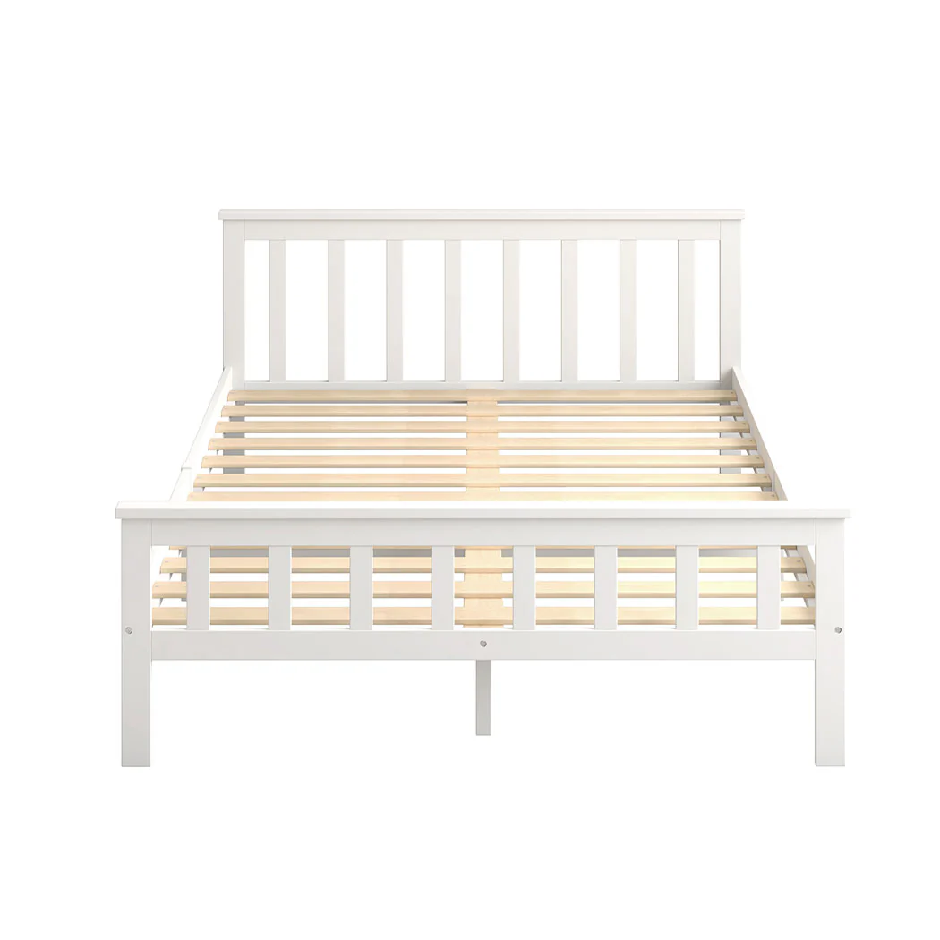 Mia Wooden Bed Frame Base Solid Timber Pine Wood White - Double - Nurns