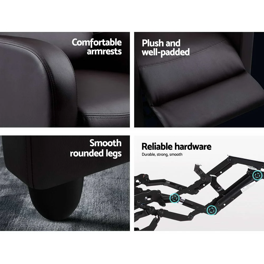 Achilles Luxury Recliner Chair Lounge Armchair Leather Cover - Brown - Nurns