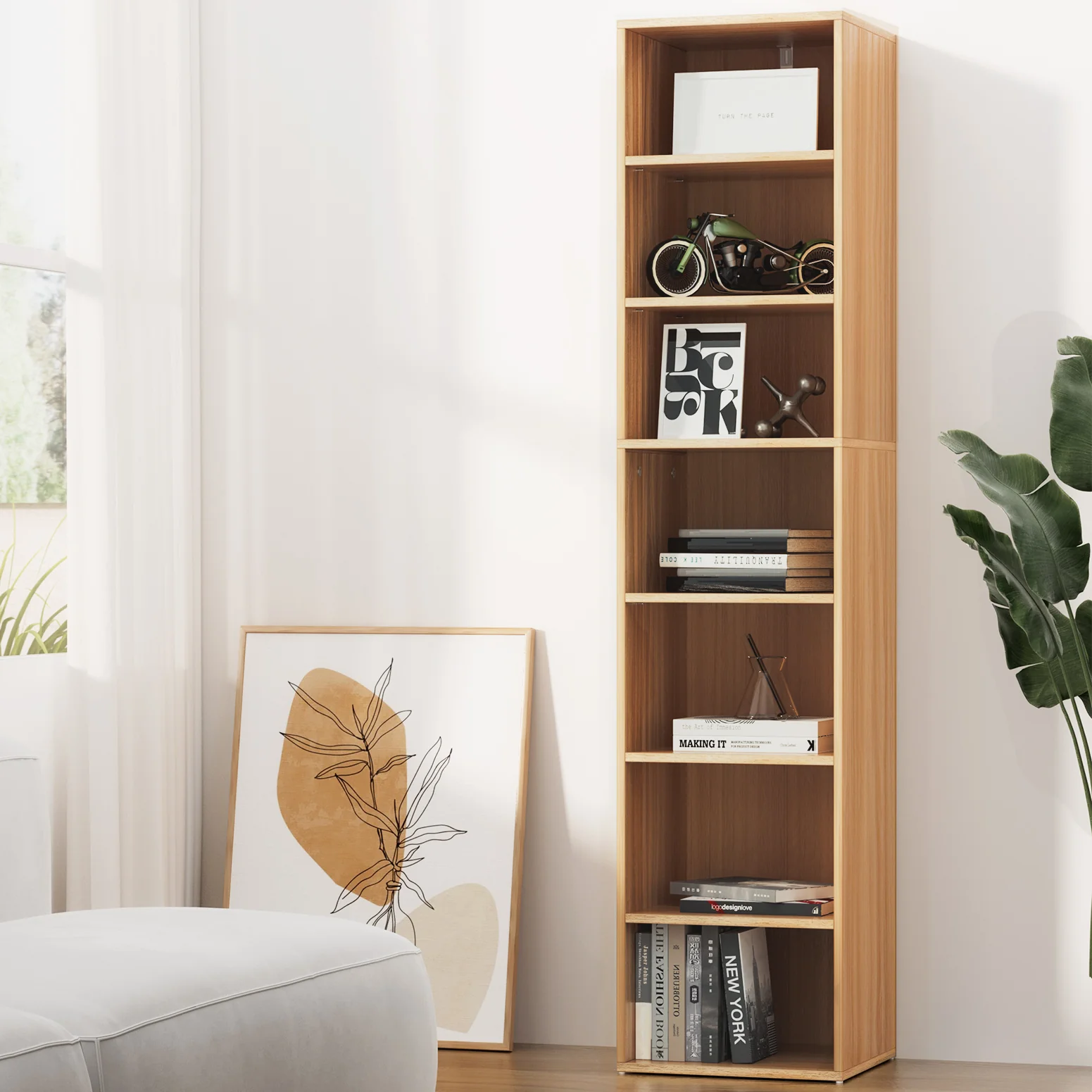 Artiss Bookshelf 7 Tiers Milo Pine - Nurns