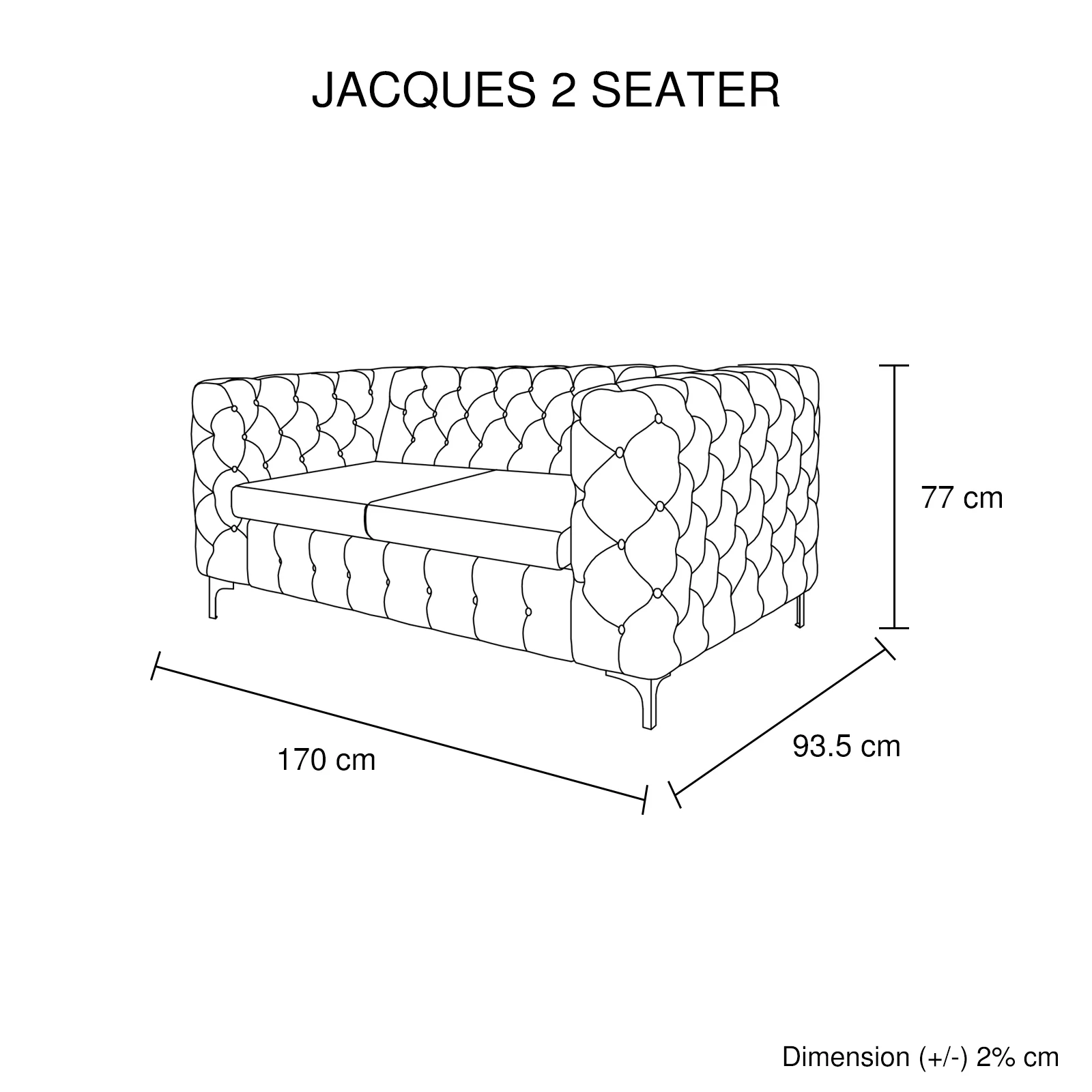 Mourd 2-Seater Sofa Classic Button Tufted Lounge Velvet Fabric with Metal Legs - Black - Nurns