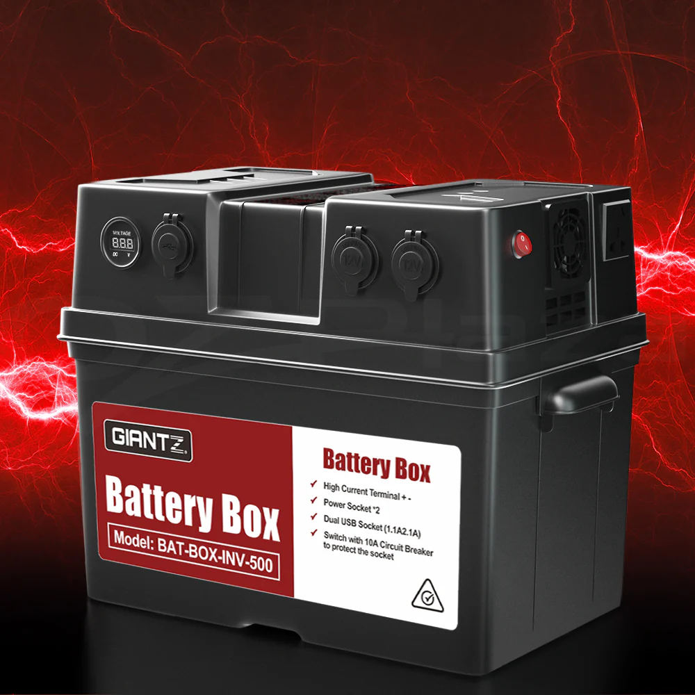 Battery Box 500W Inverter Deep Cycle Battery Portable Caravan Camping USB - Nurns