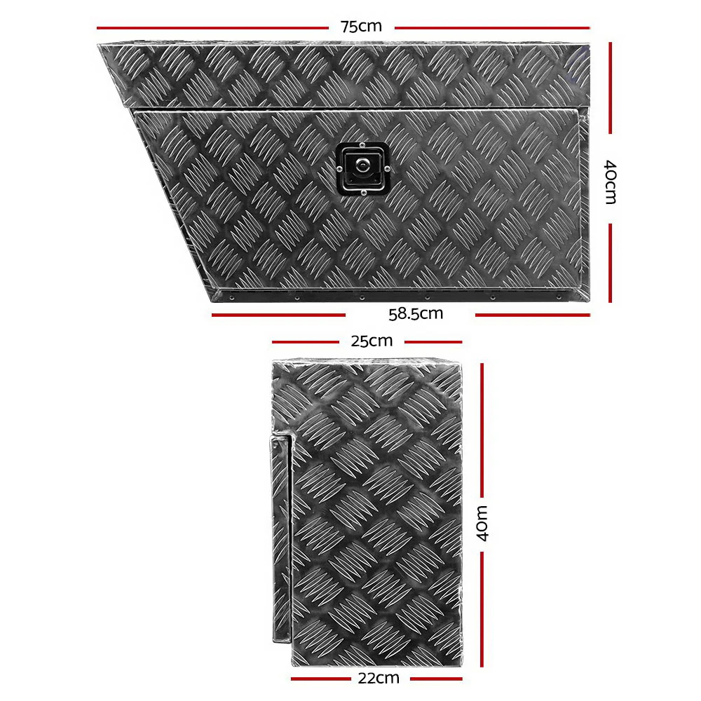 Pair of Under Tray Undertray Tool Box Aluminium Alloy Underbody Toolbox - Nurns