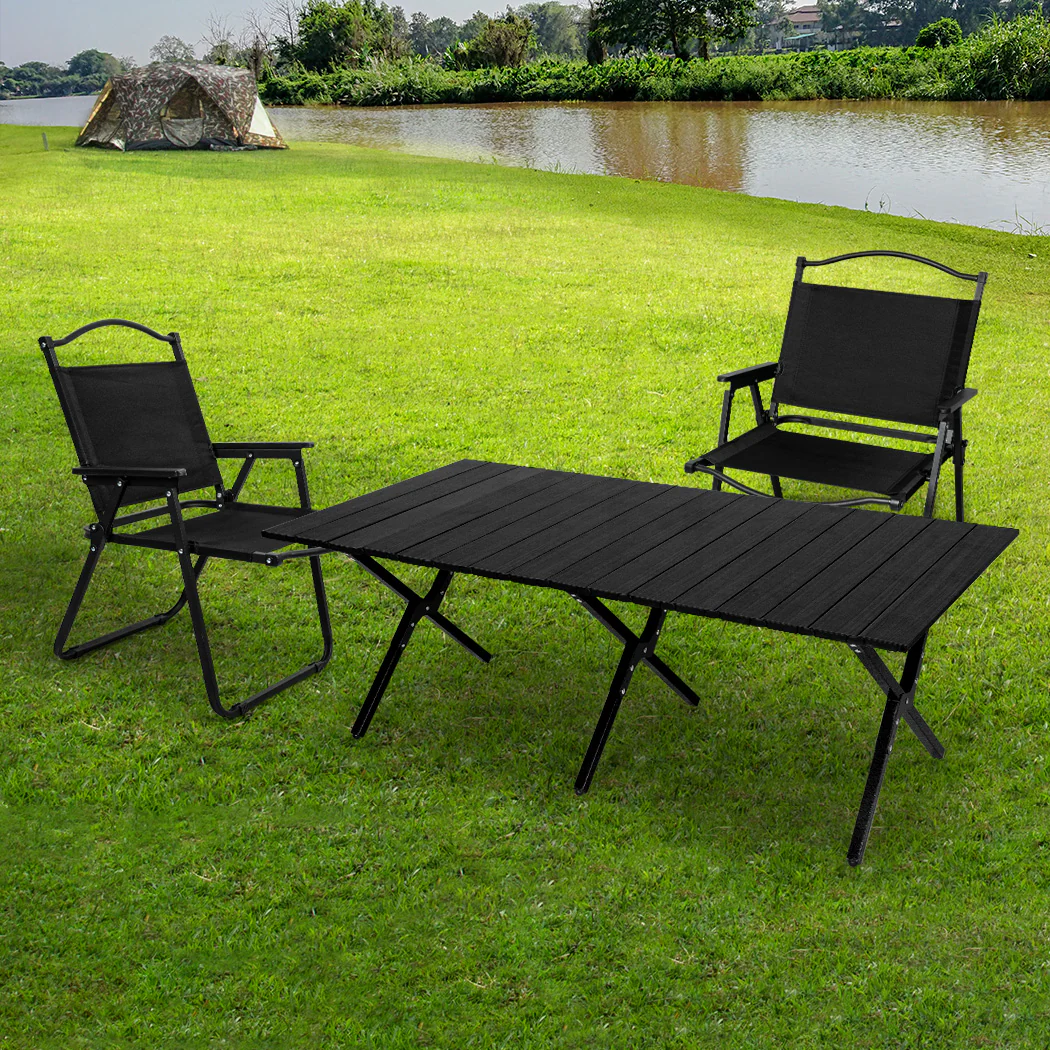 Folding Camping Table Chair Set - Black - Nurns
