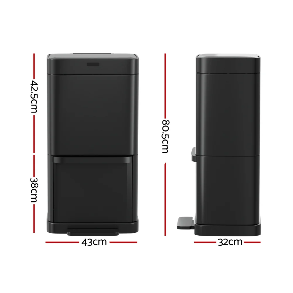 70L Motion Sensor Bin Pedal Bins Automatic - Black - Nurns