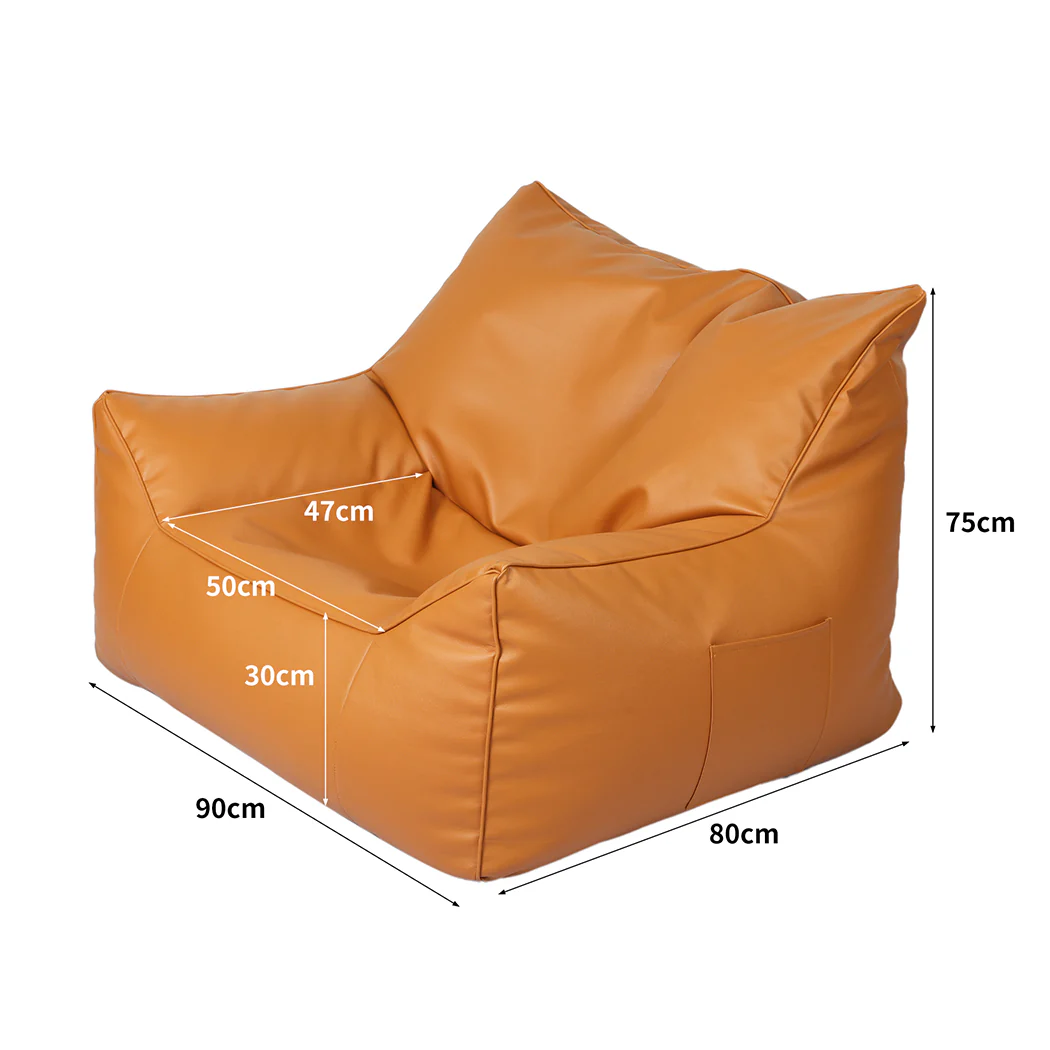 Bean Bag Chair Square Cover PU Indoor Home Game Lounger Seat Lazy Sofa Large - Brown - Nurns