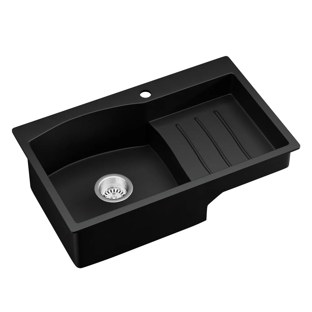 Kitchen Sink 74x45cm Granite Stone Basin Single Bowl Laundry - Black - Nurns