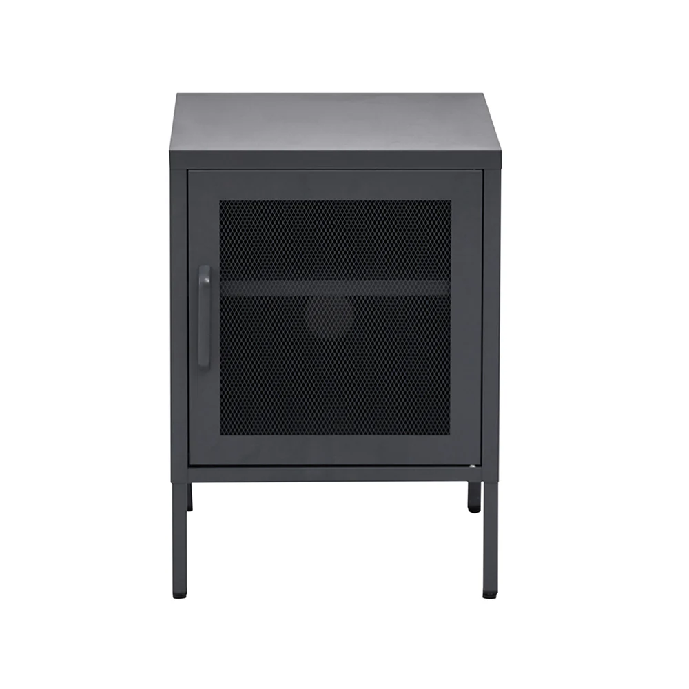 Banff Bedside Table Mesh Door Cabinet - Black - Nurns