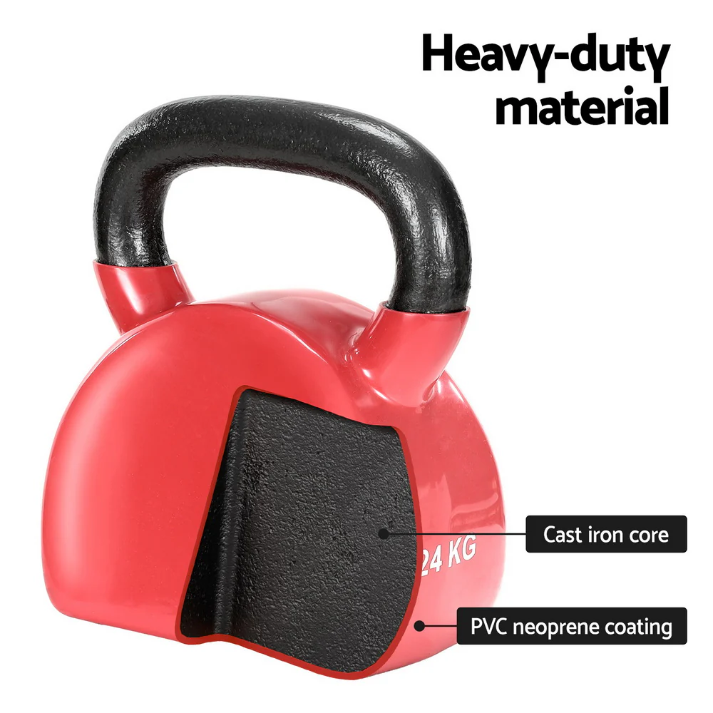 Everfit 24kg Kettlebell Weightlifting Bench Dumbbells Kettle Bell Gym Home - Nurns