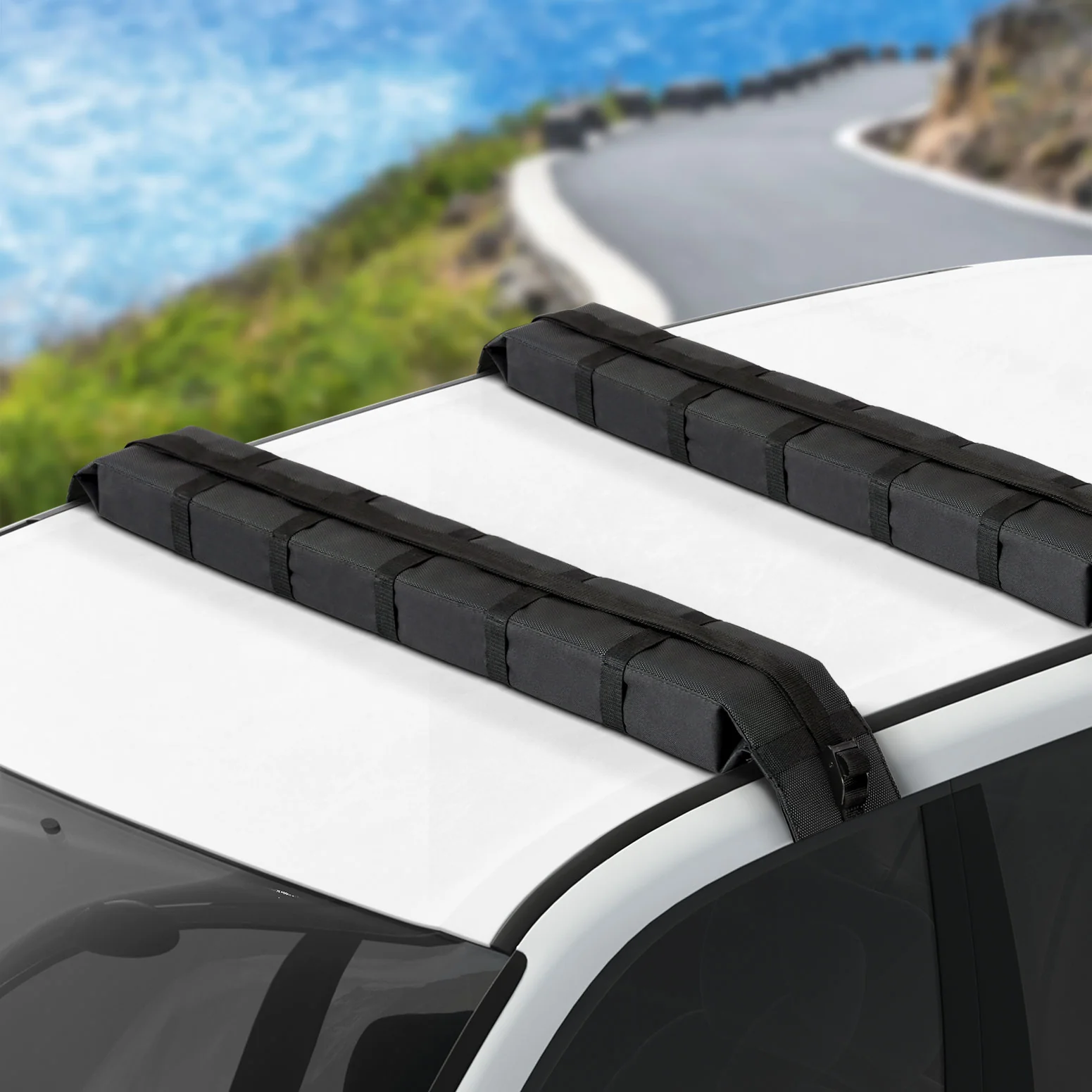 Universal Soft Car Roof Rack 116cm Luggage Carrier Adjustable Strap Black - Nurns
