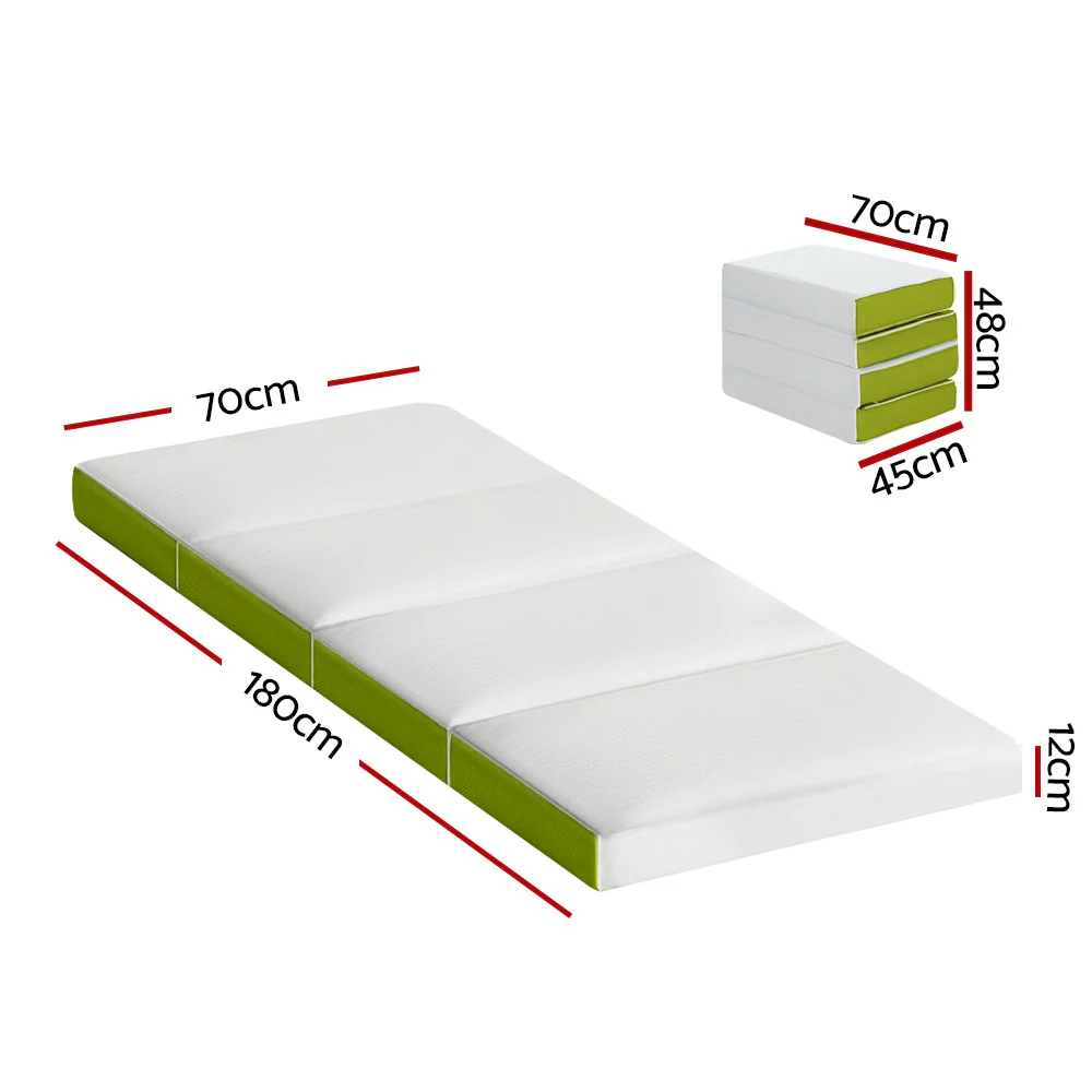 Andrew 12cm Foldable Mattress 4-FOLD Folding Bed Mat Camping Single Green - Single - Nurns