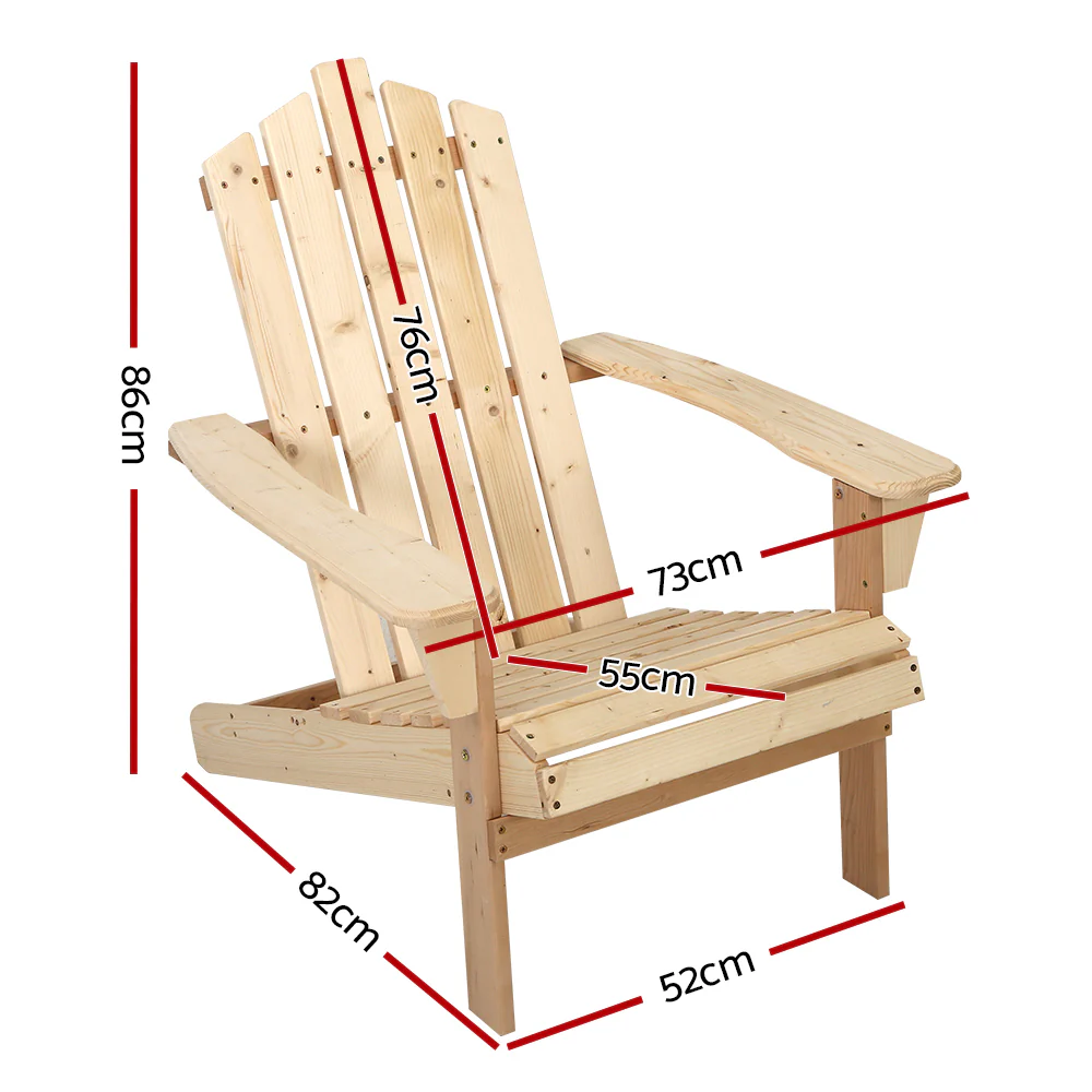 Adirondack Gardeon Outdoor Chairs Wooden Beach Chair Patio Furniture Garden Natural - Nurns