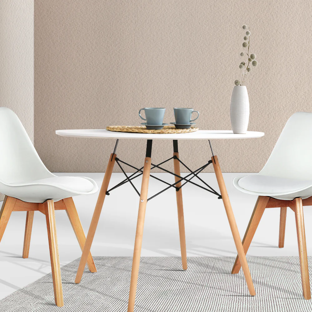 Dining Table Round 4 Seater Replica Tables Cafe Timber White 90cm - Nurns