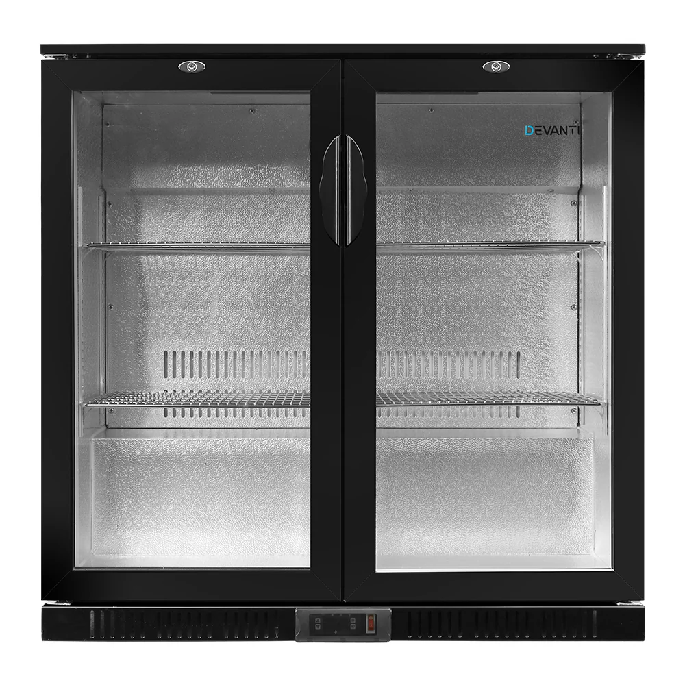 Devanti 198L Bar Fridge Dual Glass Door with Light Black - Nurns
