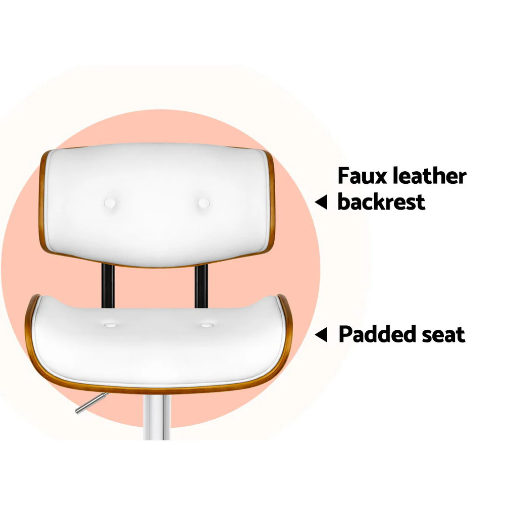 Set of 2 Ancona Wooden Gas Lift Bar Stool - White & Chrome - Nurns