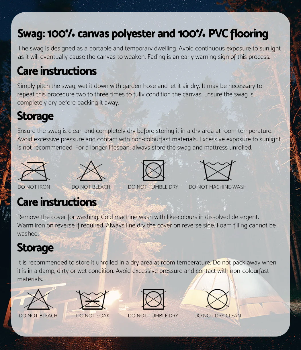 Double Swag Camping Swags Canvas Free Standing Dome Tent Dark Blue - Nurns