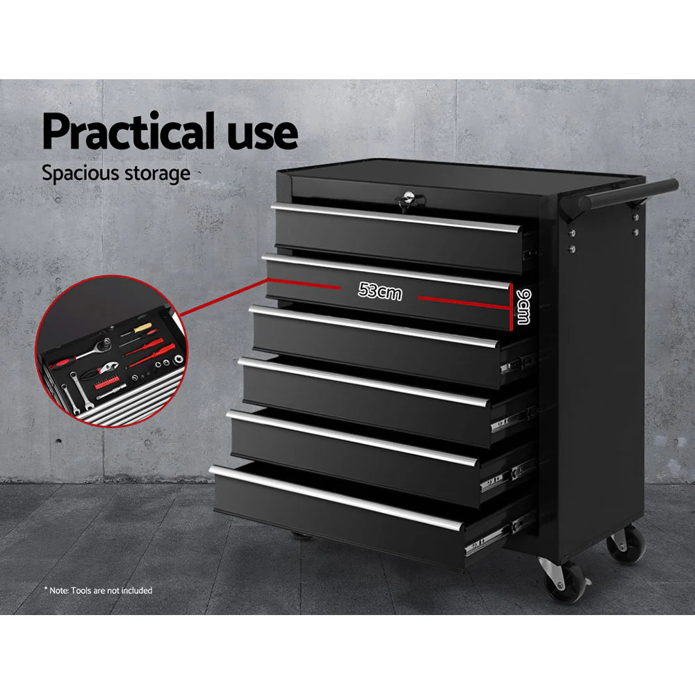 Tool Box Trolley Chest Cabinet 6 Drawers Cart Garage Toolbox Set Black - Nurns