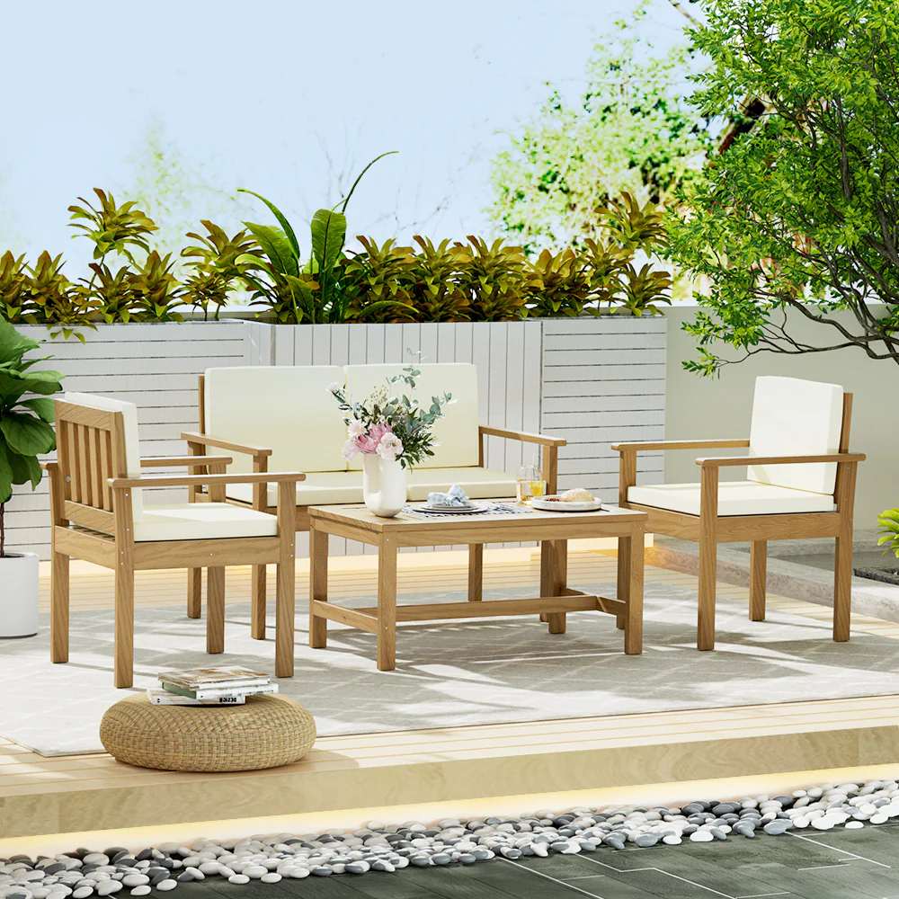 Iker 4-Seater Set Acacia Wood Lounge Setting Table Chairs 4-Piece Outdoor Sofa - Wood - Nurns