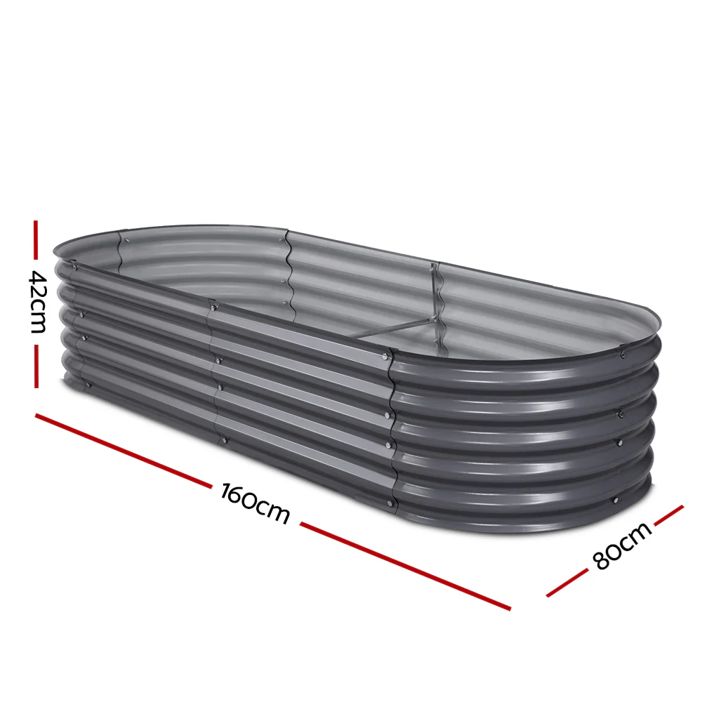 Garden Bed 160x80x42cm Oval Planter Box Raised Container Galvanised - Nurns