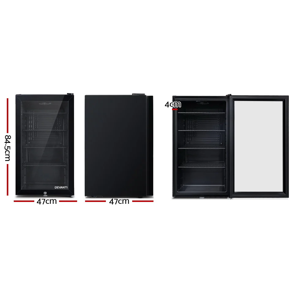 Devanti 98L Bar Fridge Glass Door Mini Fridges Freezer Black - Nurns