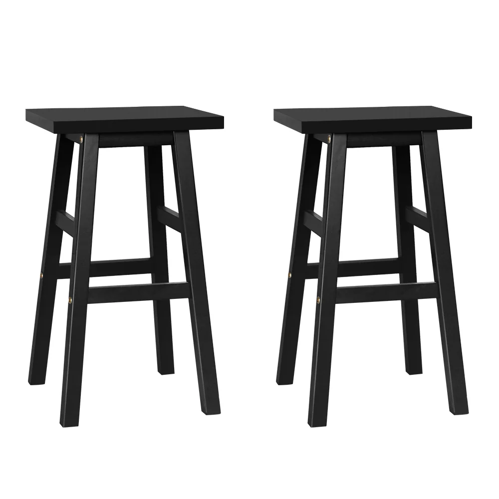 Set of 2 Lecce Beech Wood Bar Stools - Black - Nurns