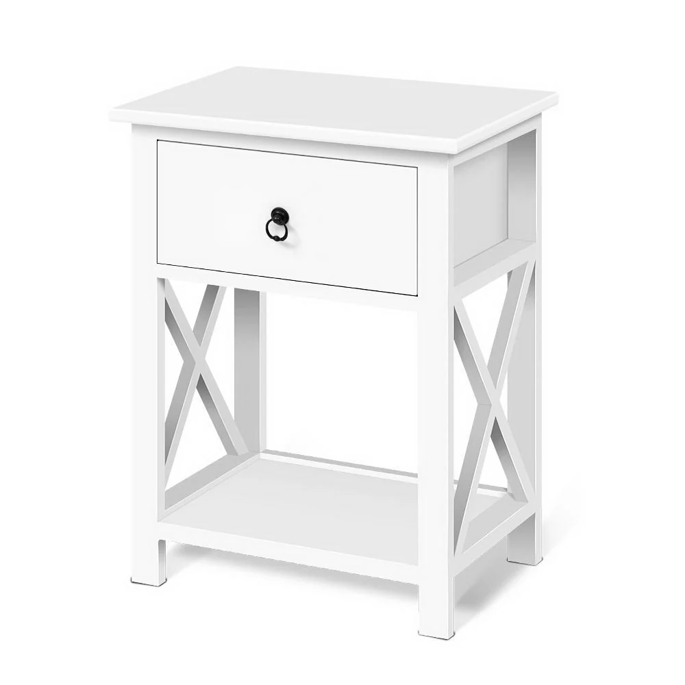 Set of 2 Bonavista Wood Bedside Tables Nightstand Lamp Chest Unit Cabinet - White - Nurns