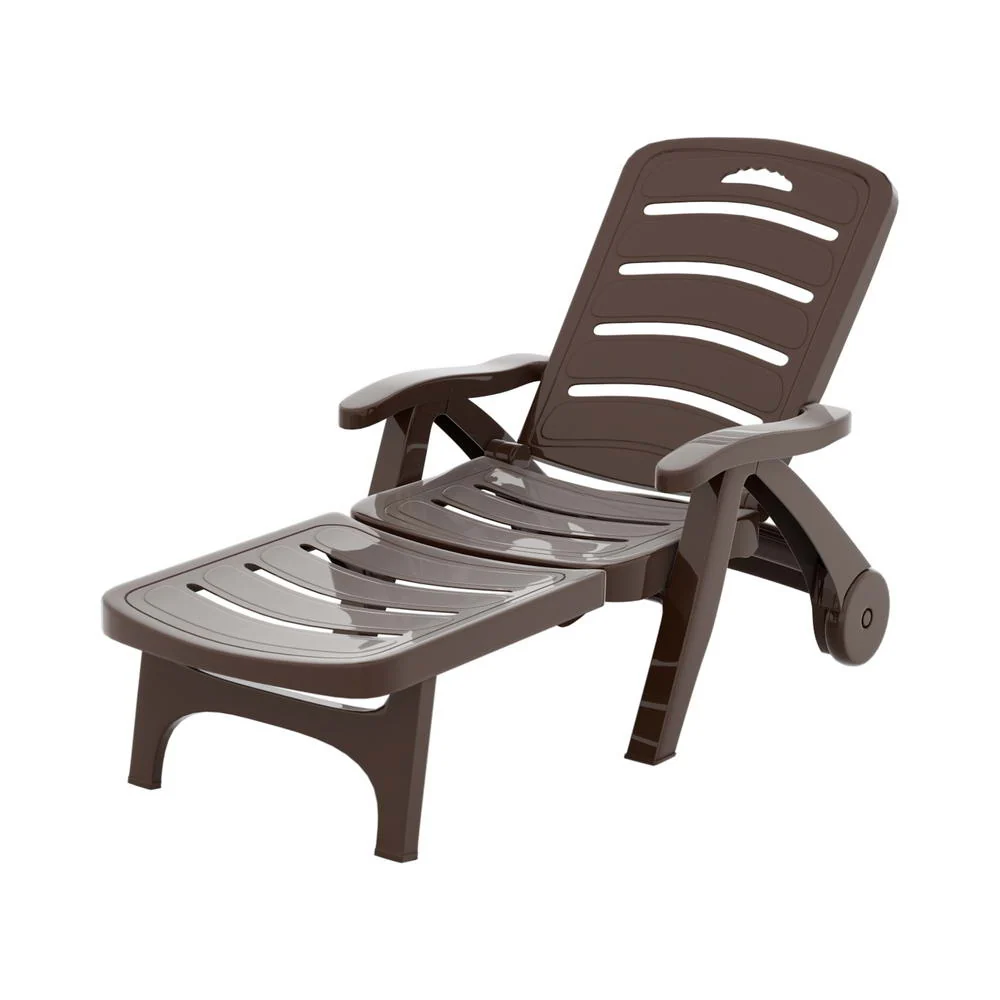 Nemy Sun Lounger Folding Lounge Chair Wheels Patio Outdoor Furniture - Brown - Nurns