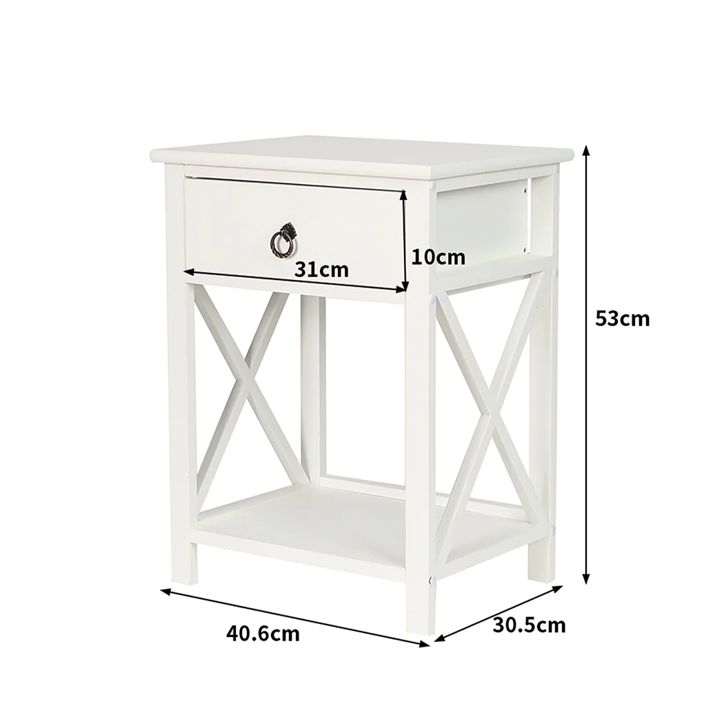 Caraquet Wooden Bedside Tables - White - Nurns