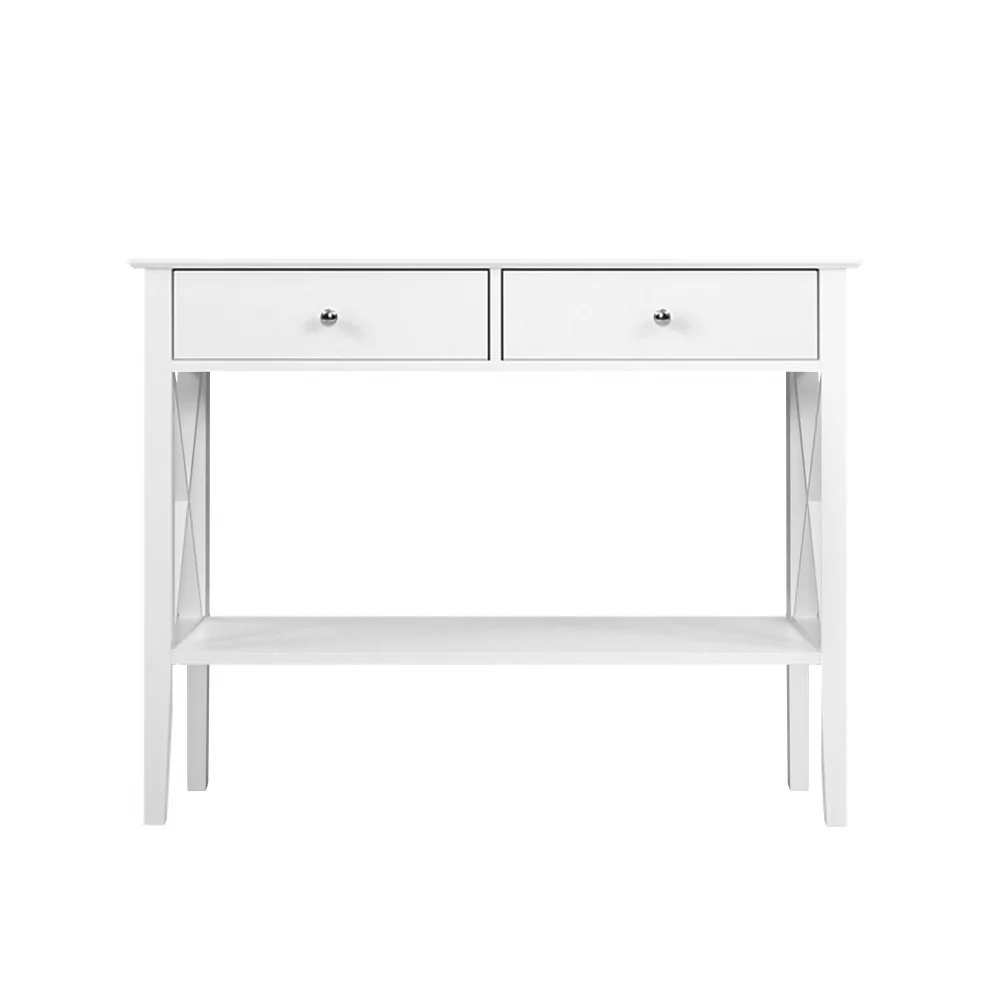 Console Table Hall Side Entry 2 Drawers Display White Desk Furniture - Nurns