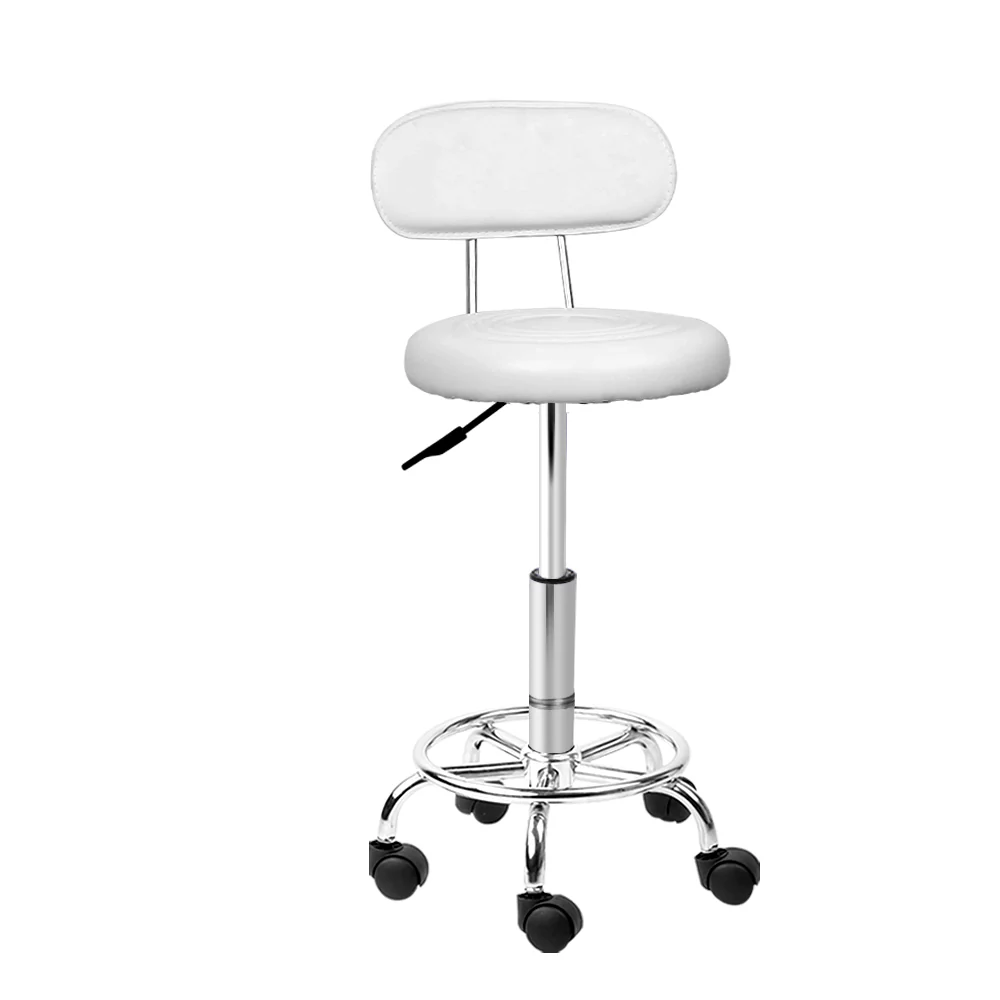 Salon Stool Swivel Chair Backrest White - Nurns