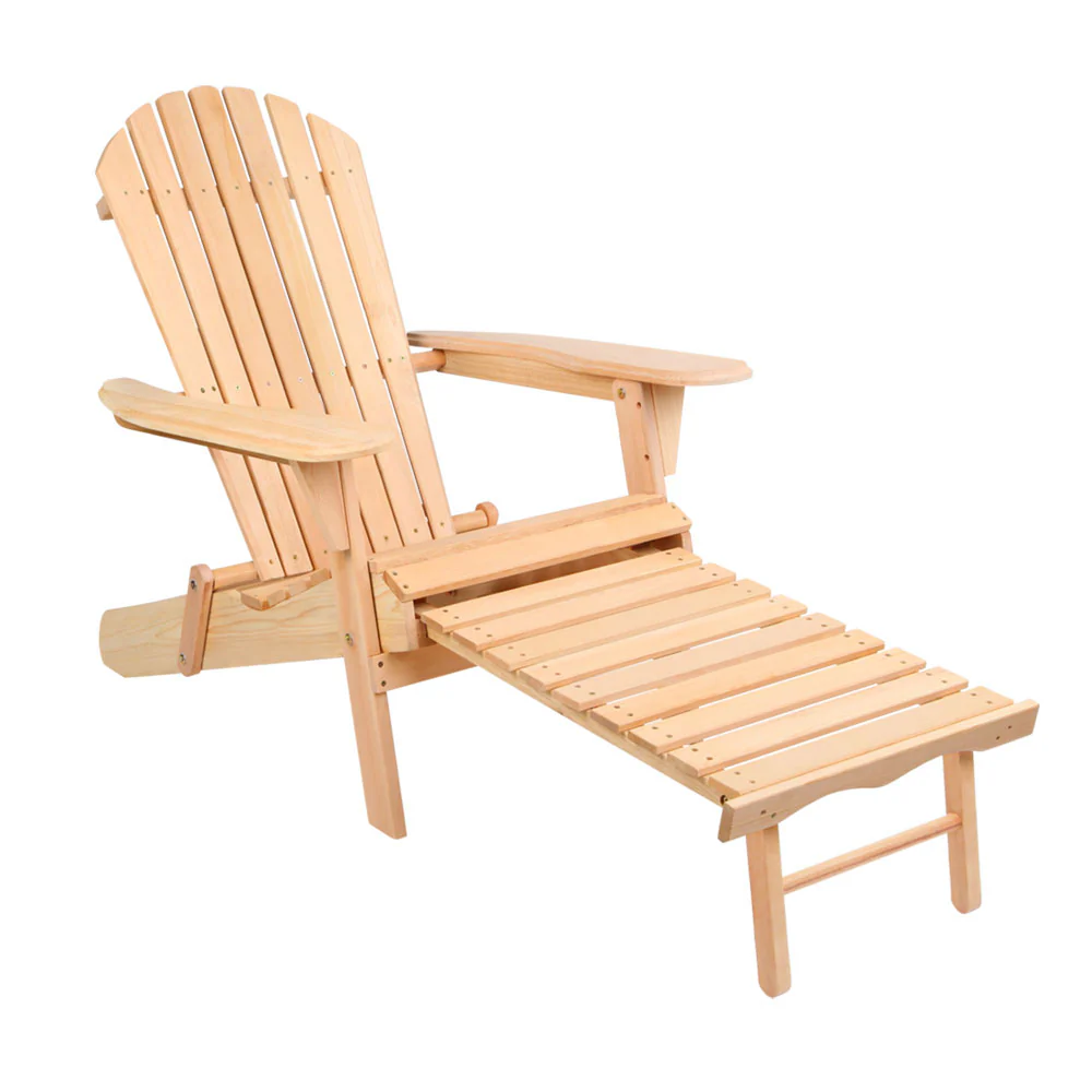 Adirondack Gardeon Outdoor Chairs Wooden Sun Lounge Patio Furniture Garden Natural - Nurns