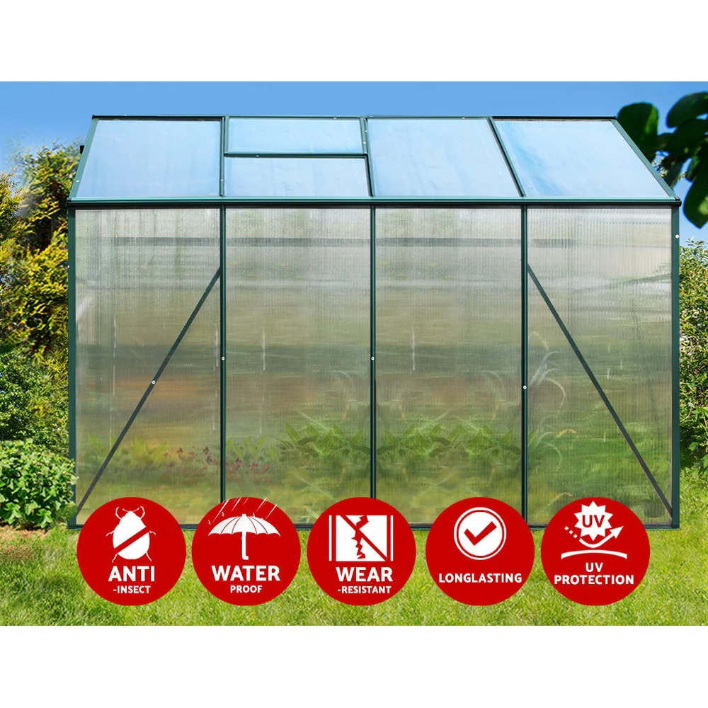 Greenfingers Greenhouse 2.52x1.9x1.83M Aluminium Polycarbonate Green House Garden Shed - Nurns