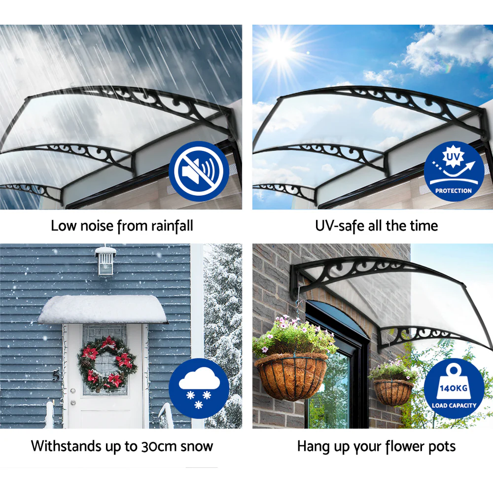 Instahut Window Awning Door Canopy 1mx2m Transparent - Nurns