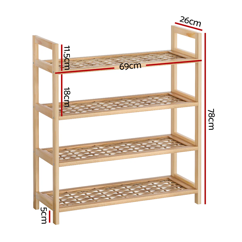 Artiss 4-tier Shoe Rack 12 Pairs Shoe Storage Weaved Shelves - Nurns