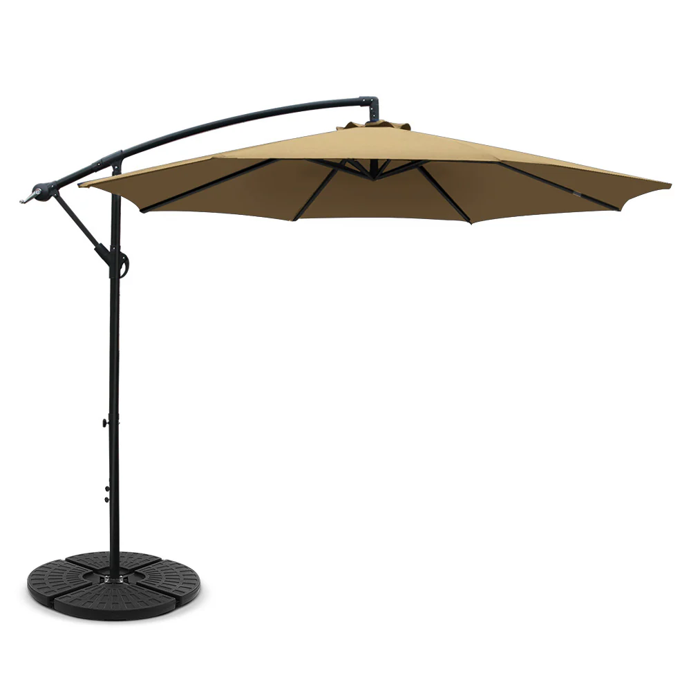 Instahut 3m Outdoor Umbrella w/Base Cantilever Beach Garden Patio Beige - Nurns