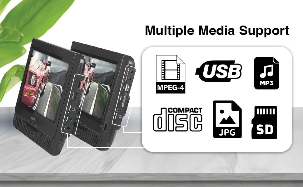 Laser 9 Inch Dual Screen DVD Player - Black - Nurns