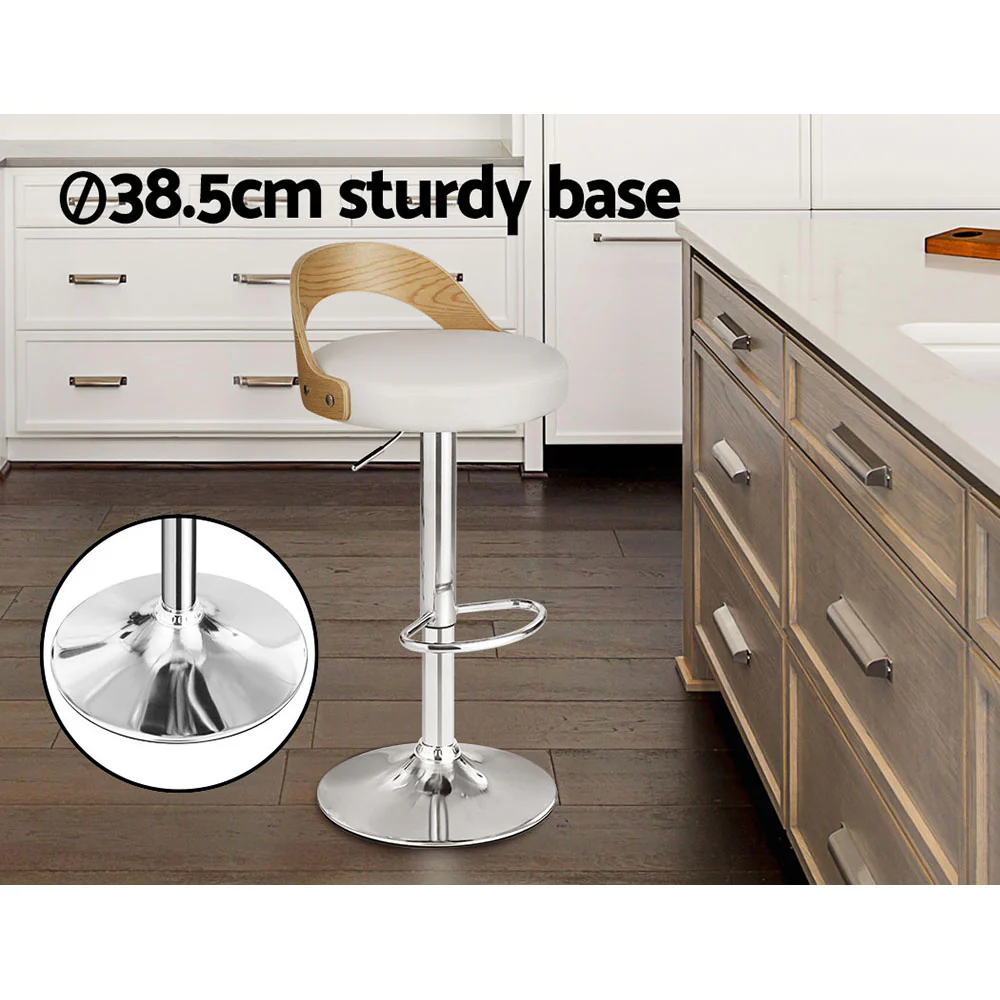 Set of 2 Plymouth Bar Stools Kitchen Gas Lift Wooden Stool Metal Barstools Swivel - White - Nurns