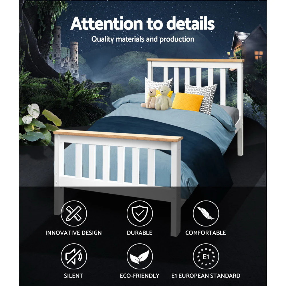 Camden Wooden Bed Frame Bedroom Furniture Kids - White Single - Nurns