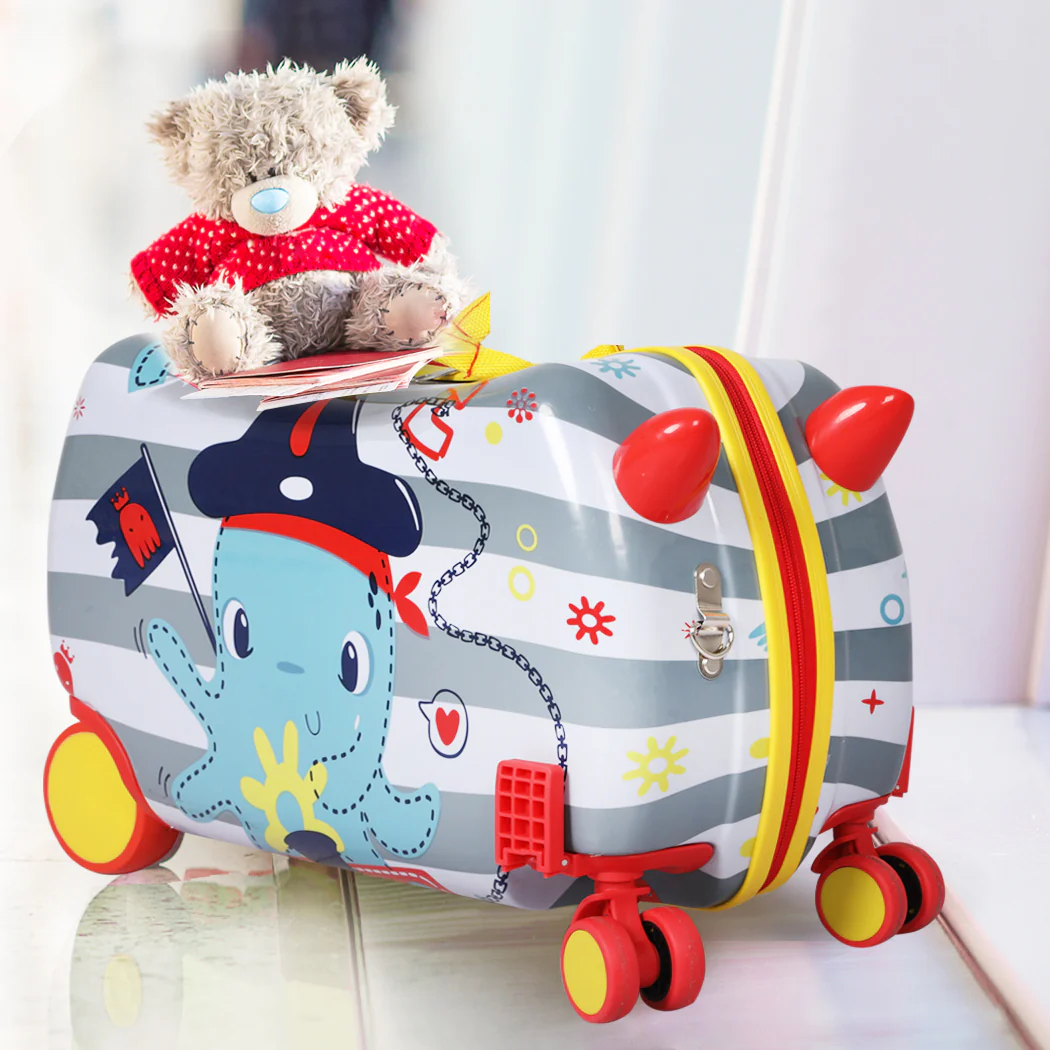Kids Ride On Suitcase Children Travel Luggage Carry Bag Trolley Octopus - Nurns