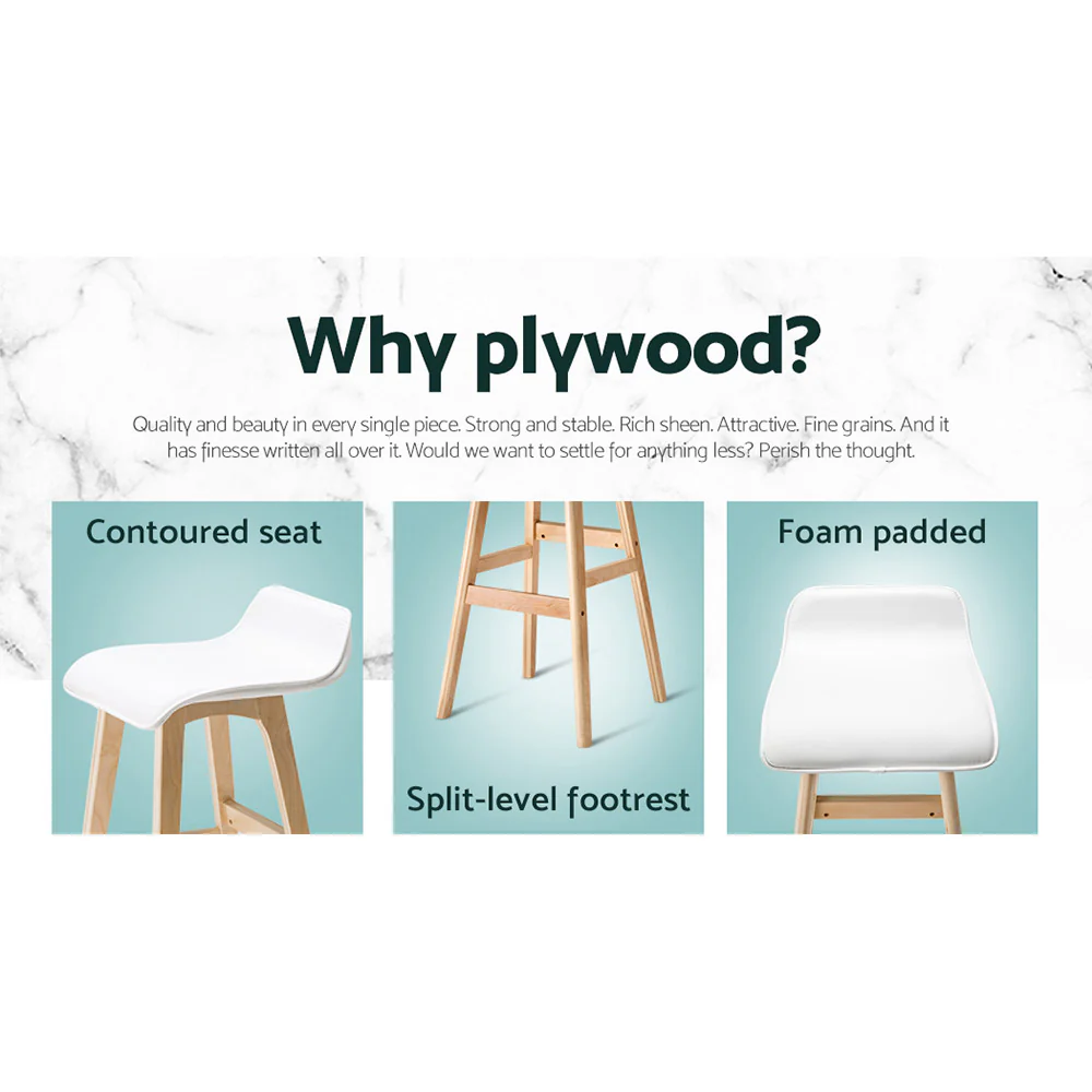 Set of 2 Geleen PU Leather Wood Wave Style Bar Stool - White - Nurns