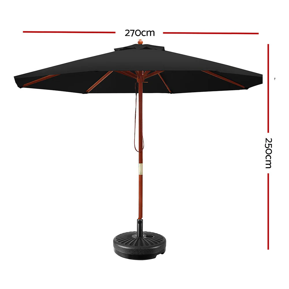 Instahut 2.7m Outdoor Umbrella w/Base Pole Umbrellas Garden Sun Stand Deck Black - Nurns