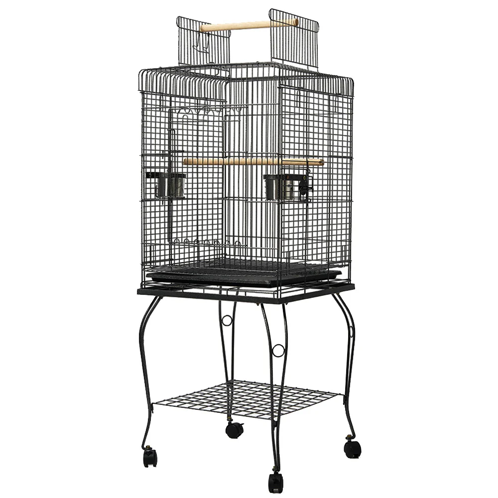 Open Top Design Large Bird Cage with Perch - Black - Nurns