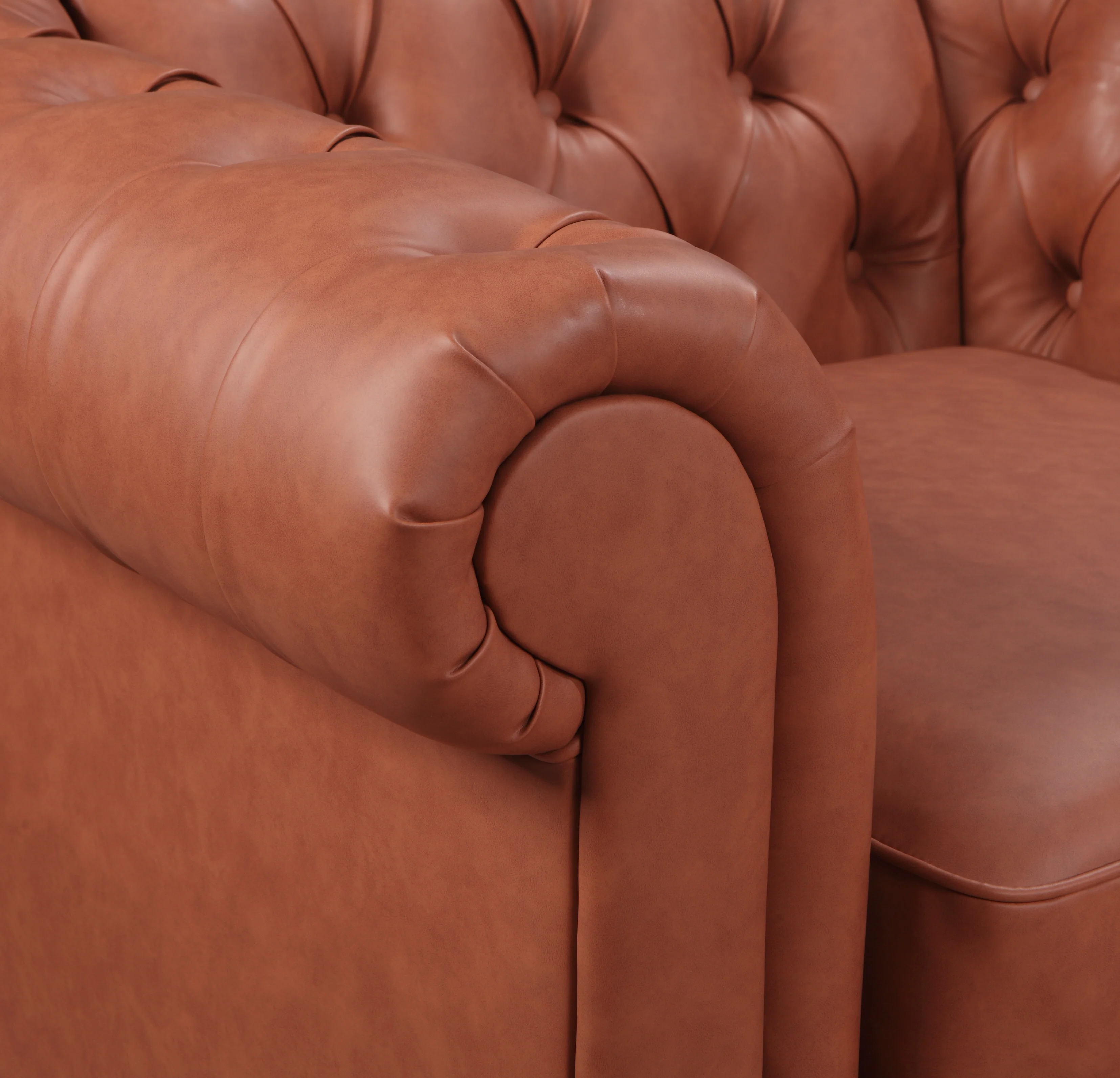 Mabel 2-Seater Sofa Lounge Button Tufted in Faux Leather - Brown - Nurns