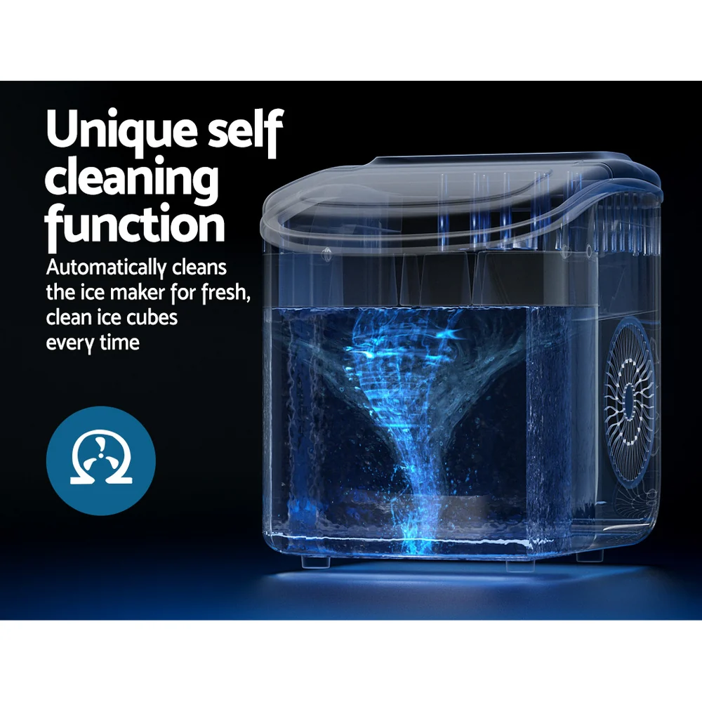 Devanti Portable Ice Maker Machine Ice Cube Tray 12kg Bar Countertop Black - Nurns